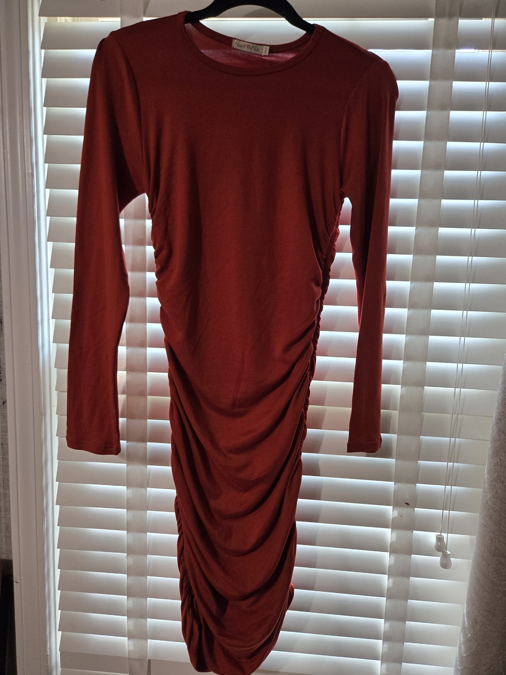 NWT Heart & Hips Rust Orange Long-Sleeve Ruched Midi Dress Sz S